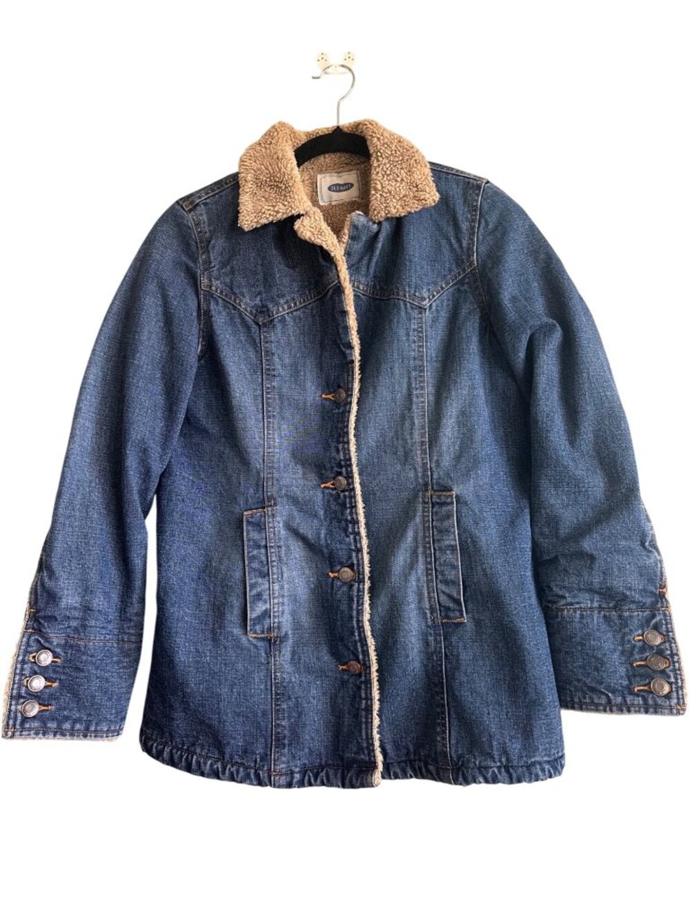 Old Navy Womens Sherpa-Lined Denim Jacket Front Pockets Vintage Style